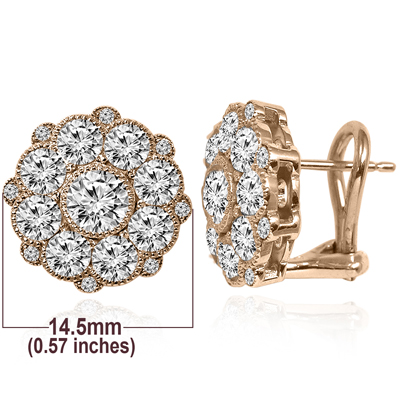 14k Rose Gold Flower Design Diamond Earrings