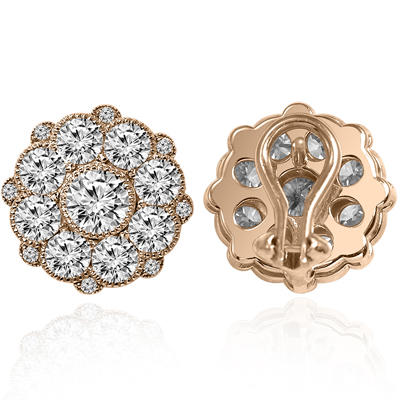14k Rose Gold Flower Design Diamond Earrings