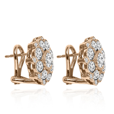 14k Rose Gold Flower Design Diamond Earrings