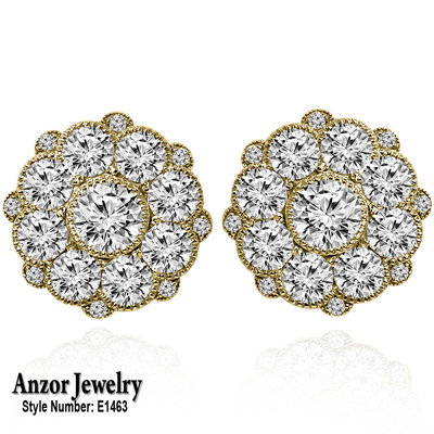 14k Yellow Gold Design Diamond Earrings
