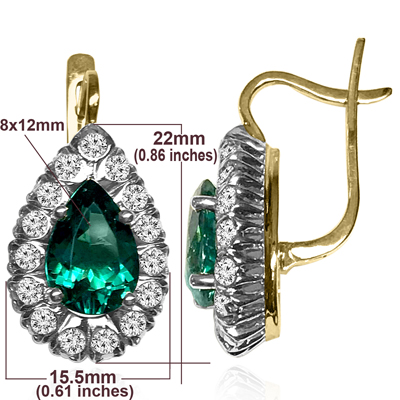 14K Gold Lab Created Emerald Diamond Earrings