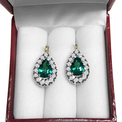 14K Gold Lab Created Emerald Diamond Earrings