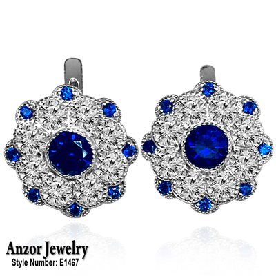 Russian Style Sapphire & Diamond Earrings 14k gold