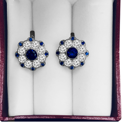 Russian Style Sapphire & Diamond Earrings 14k gold