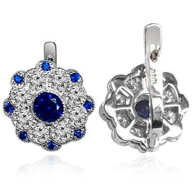Russian Style Sapphire & Diamond Earrings 14k gold