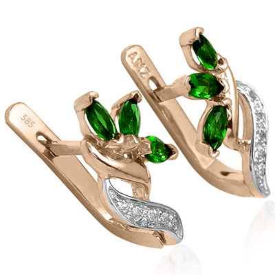 14K Gold Lab Created Emerald and Diamond Earrings