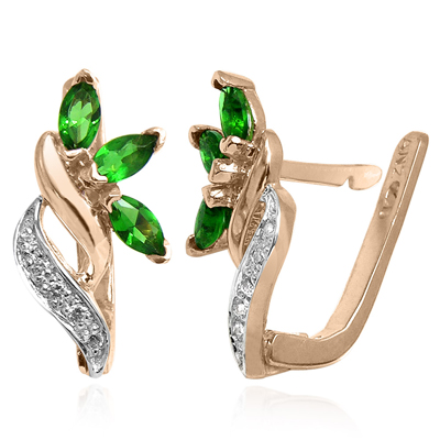 14K Gold Lab Created Emerald and Diamond Earrings