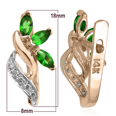 14K Gold Lab Created Emerald and Diamond Earrings