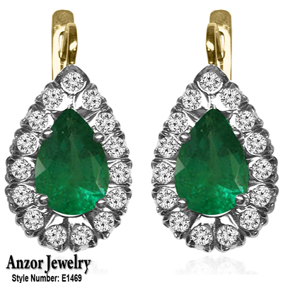 14K Gold Genuine Emerald Diamond Earrings