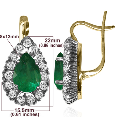 14K Gold Genuine Emerald Diamond Earrings