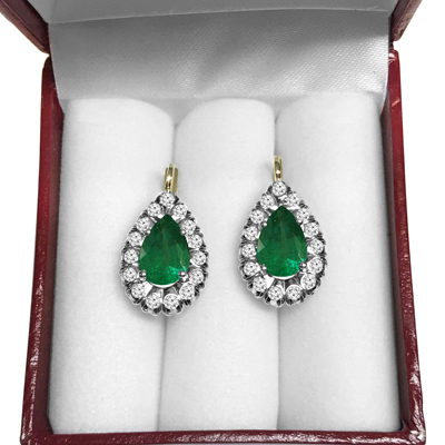 14K Gold Genuine Emerald Diamond Earrings