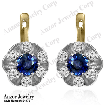 14k Gold Genuine Sapphire Diamond Flower Earrings