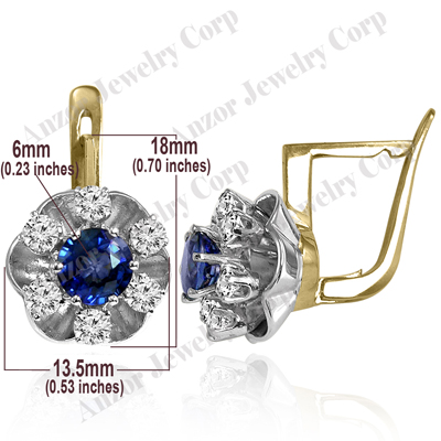 14k Gold Genuine Sapphire Diamond Flower Earrings
