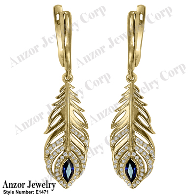 14K Gold Sapphire & Diamond Dropping Earrings