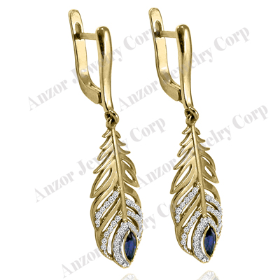 14K Gold Sapphire & Diamond Dropping Earrings
