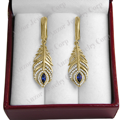 14K Gold Sapphire & Diamond Dropping Earrings