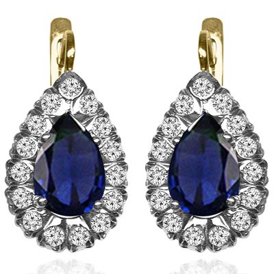 Lab Created Sapphire genuine Diamond Earrings 14k