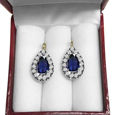14K Gold Genuine Sapphhire Diamond Earrings
