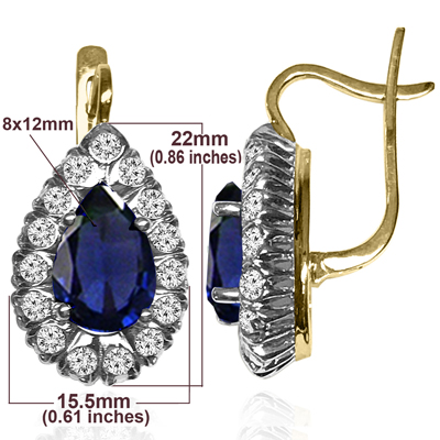 14K Gold Genuine Sapphhire Diamond Earrings
