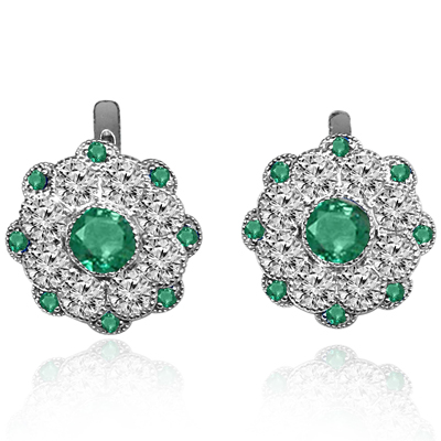 Russian Style Emerald & Diamond Earrings 14k gold