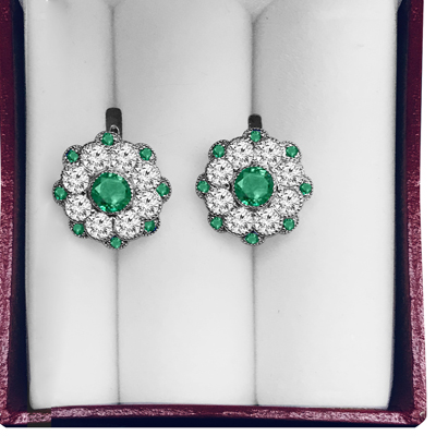 Russian Style Emerald & Diamond Earrings 14k gold