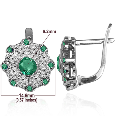 Russian Style Emerald & Diamond Earrings 14k gold