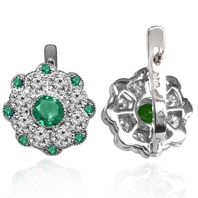 Russian Style Emerald & Diamond Earrings 14k gold