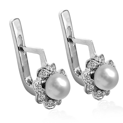 Russian Style Diamond Pearl Earrings 585 14k