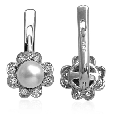 Russian Style Diamond Pearl Earrings 585 14k