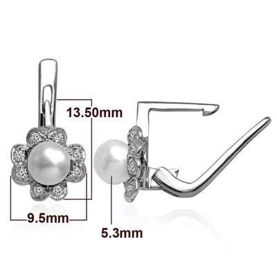 Russian Style Diamond Pearl Earrings 585 14k
