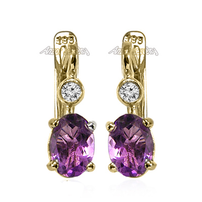 Amethyst Diamond Russian style Earrings 14k