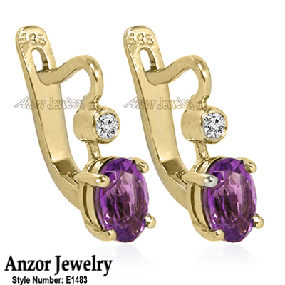 Amethyst Diamond Russian style Earrings 14k