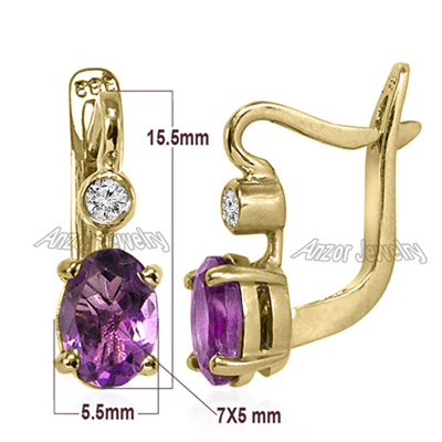 Amethyst Diamond Russian style Earrings 14k