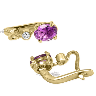 Amethyst Diamond Russian style Earrings 14k
