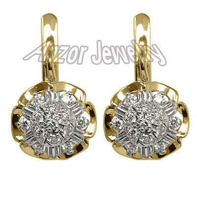 14k Gold Russian Vintage Style Diamond Earrings