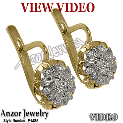 14k Gold Russian Vintage Style Diamond Earrings