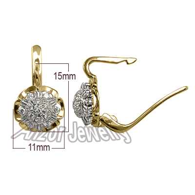 14k Gold Russian Vintage Style Diamond Earrings
