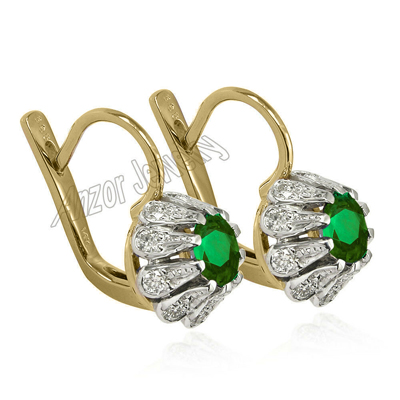 Russian Style Emerald Diamond Earrings 14k Gold