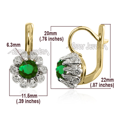 Russian Style Emerald Diamond Earrings 14k Gold