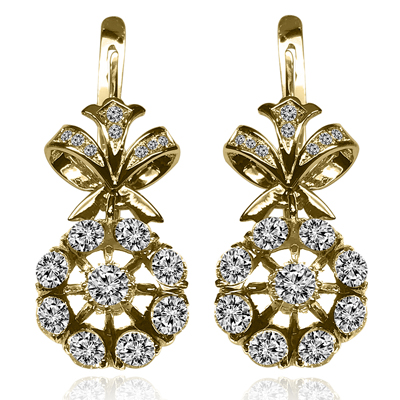 Russian Style flower Diamond Earrings 14k