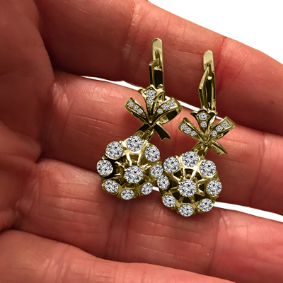Russian Style flower Diamond Earrings 14k