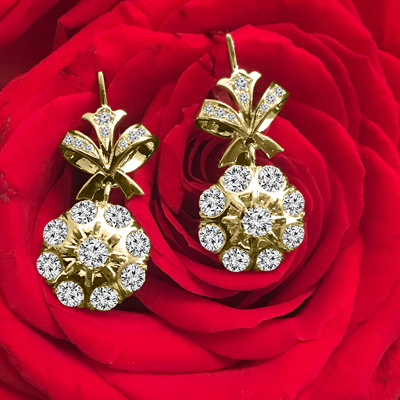 Russian Style flower Diamond Earrings 14k