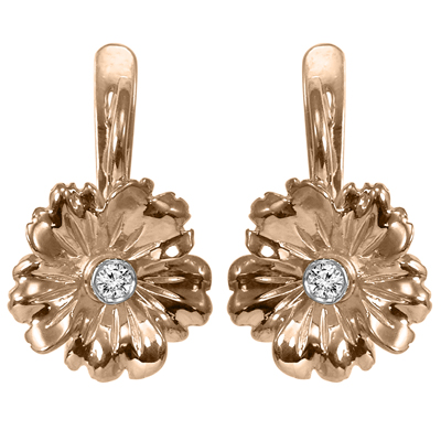 14k Gold Genuine Diamond Flower Earrings