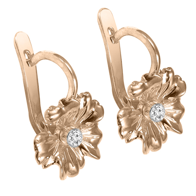 14k Gold Genuine Diamond Flower Earrings