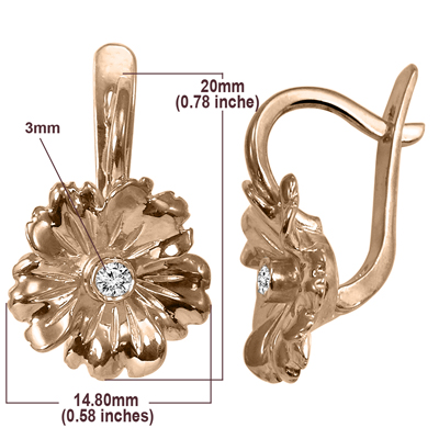 14k Gold Genuine Diamond Flower Earrings