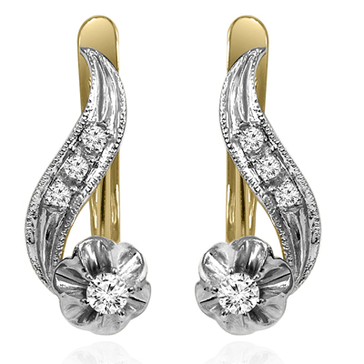 14k Gold Genuine Diamond Russian style Earrings