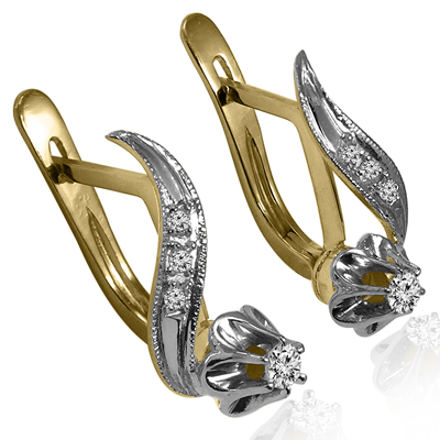 14k Gold Genuine Diamond Russian style Earrings