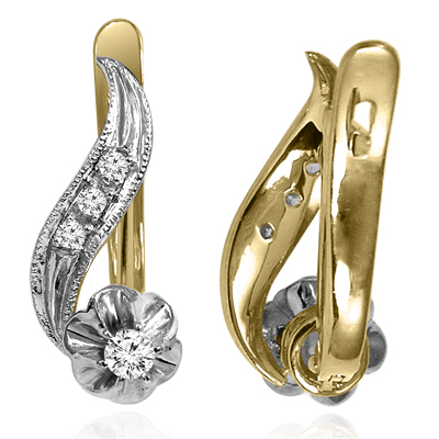 14k Gold Genuine Diamond Russian style Earrings