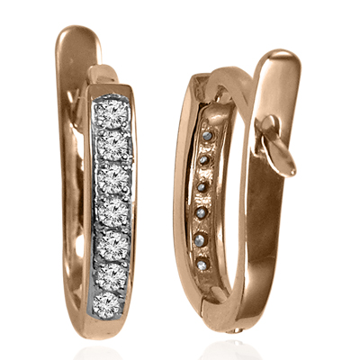 14k Gold Genuine Diamond Russian Style Earrings