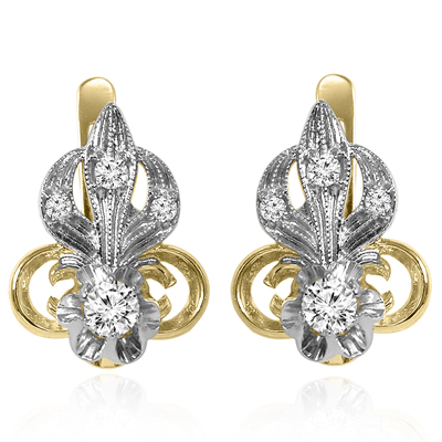 Russian Vintage Style diamond earrings 585